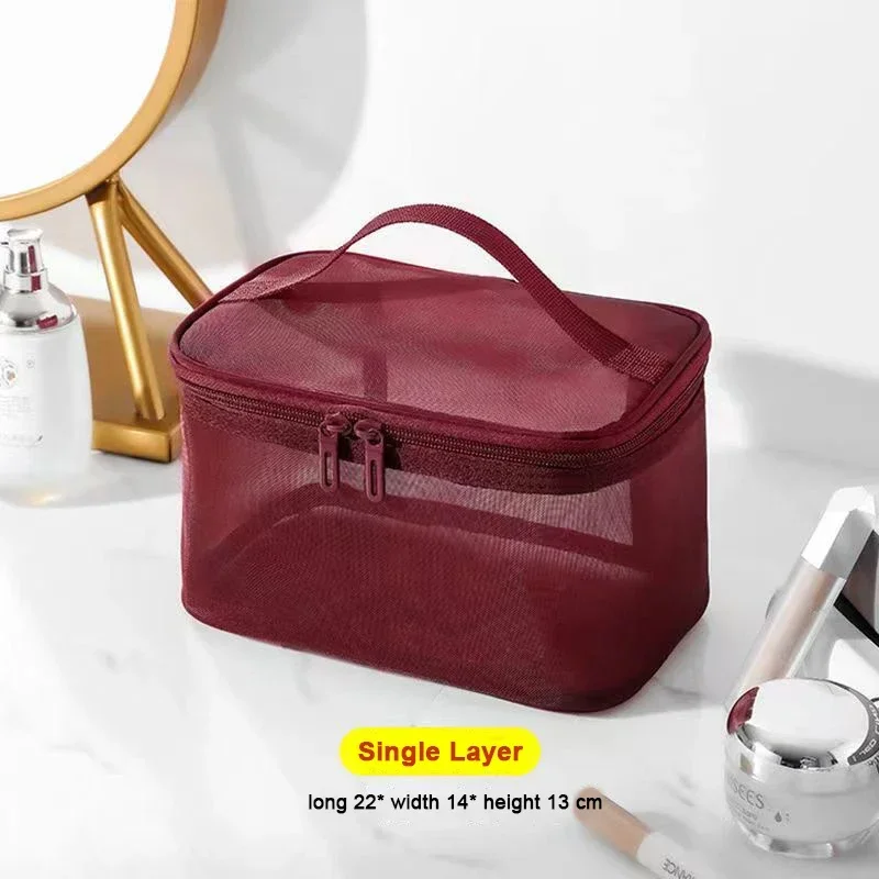 Women's Transparent Mesh Makeup and Toiletry Travel Organizer Bag