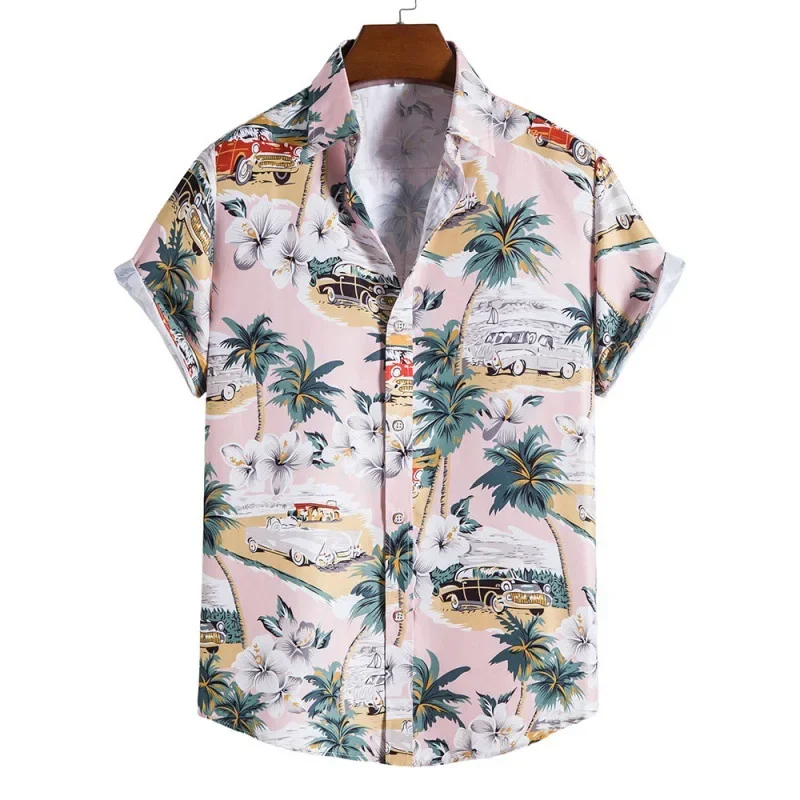 

Boys Summer Beachwear Shirt Plus Size Palm Tree Car Pattern Printing Shirt Men Short Sleeve Button Up Casual Dress Up Partywear