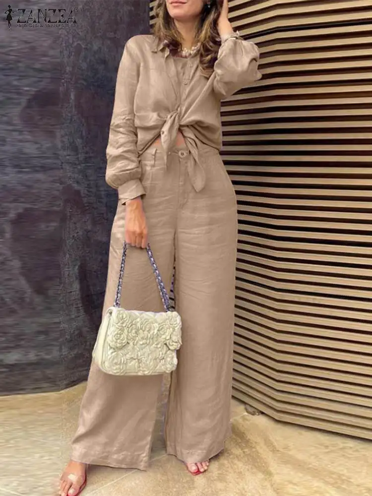

Autumn Pant Sets ZANZEA Spring Long Sleeve Shirt Trousers Suit Women OL Work Outfits Fashion Tracksuits Two Piece Sets Oversize