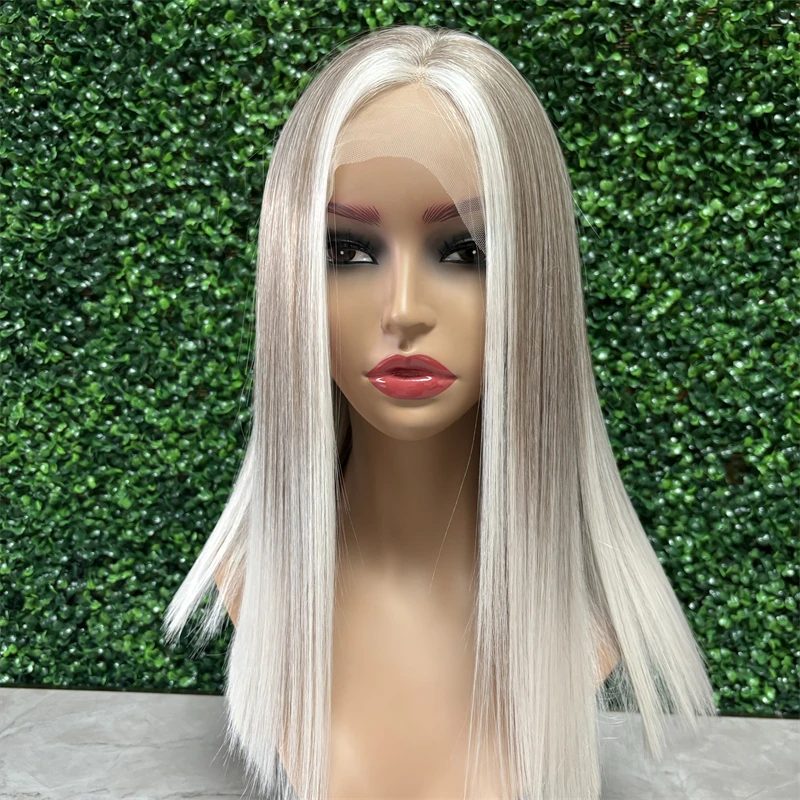 Synthetic Human Hair Wig Short Wig Ash Blonde Colorful Silky Straight Wig Lace Frontal Wigs for Women 13x4 Natural Synthetic Futura Fiber Hair Glueless