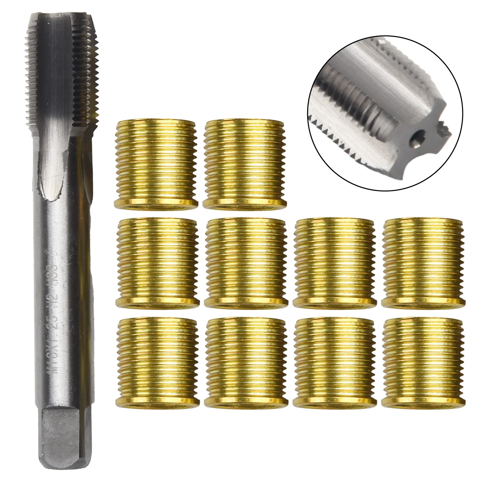 Thread Repair Tools M14X1.25 Inserts And M16X1.25 Tap Kit Stainless Steel Coiled Wire Helical Screw Bushing Sleeve Thread Repair
