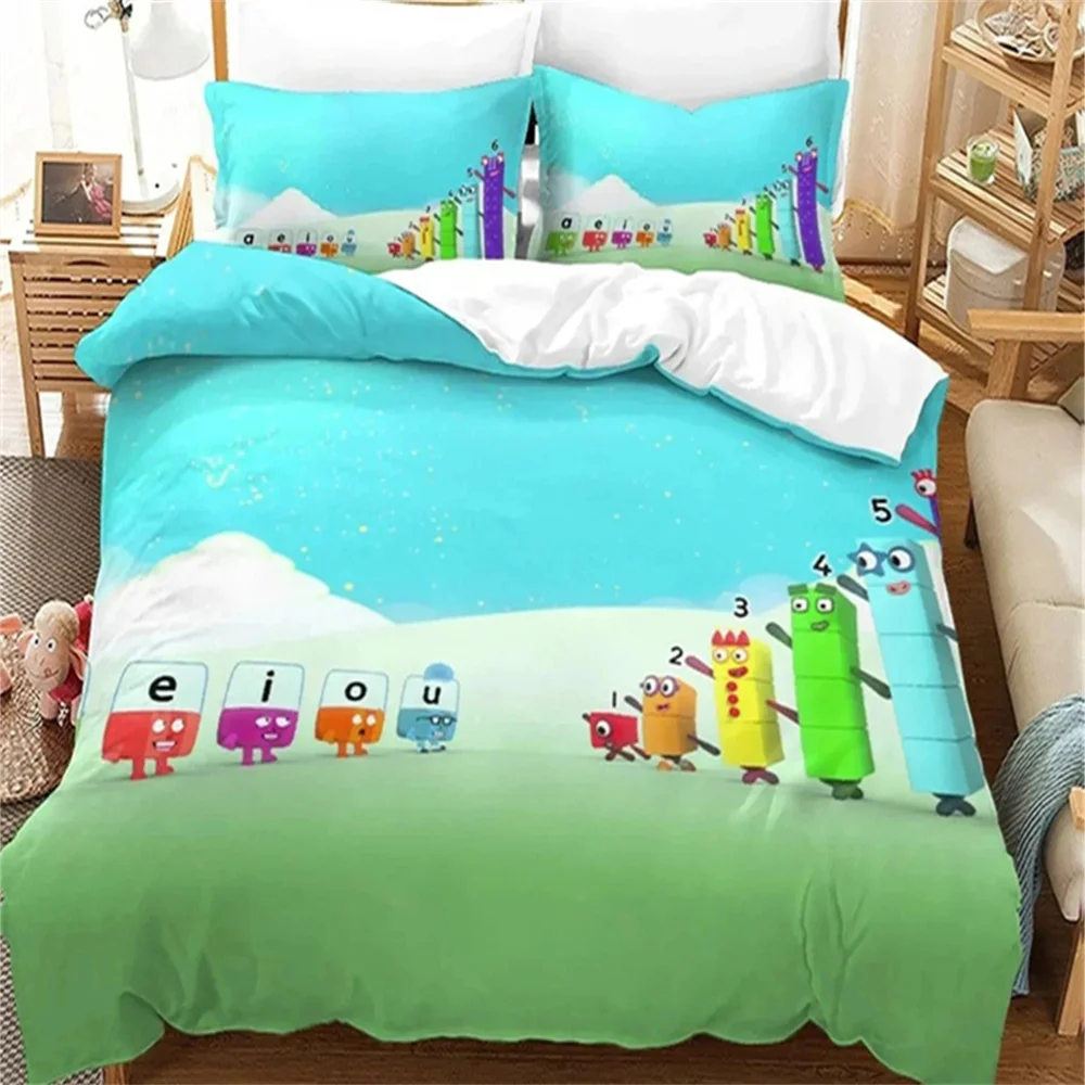 Cartoon Number-Blocks Bedding Set Duvet Cover Bed Set Quilt Cover Pillowcase Comforter King Queen Size Boys Adult 3