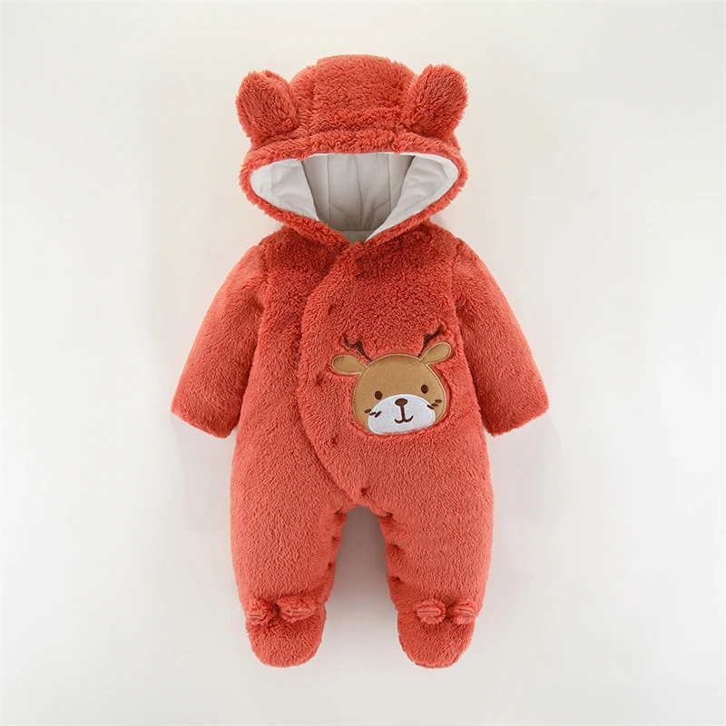 Baby Clothes 0 3 6 9 12 Months Newborn Baby Rompers Cute Christmas Elk Plush Infant Girl Overall Jumpsuit Autumn Winter Warm Baby Boy Clothes