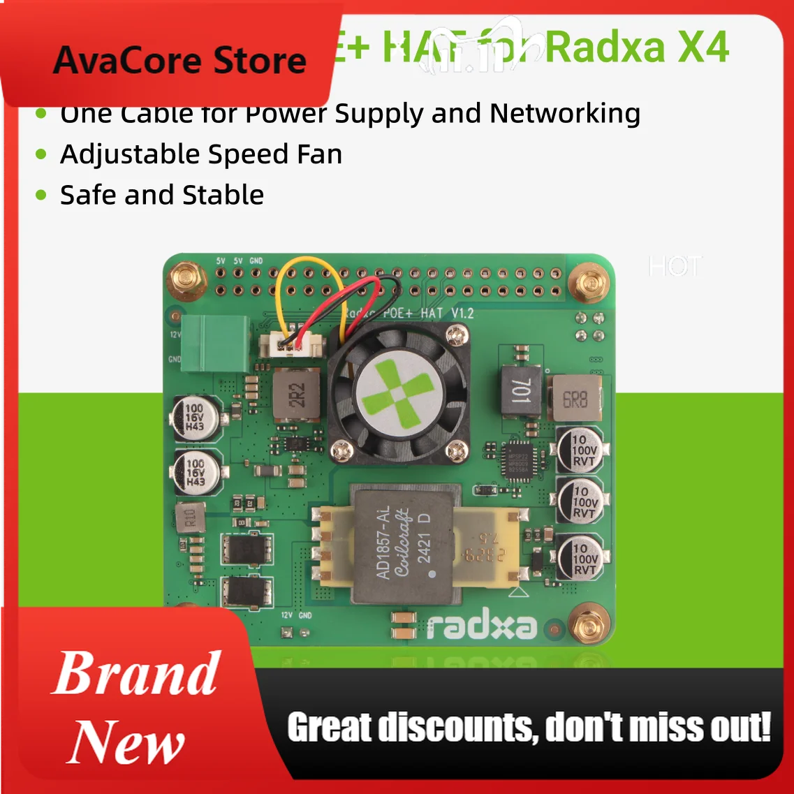 AvaCoreRadxa 25W PoE+ HAT (Radxa X4용)