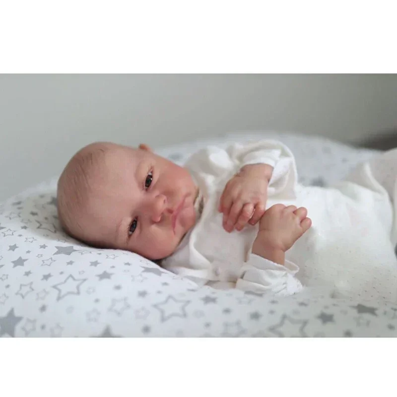 

49cm Already Painted Finished Levi Awake Newborn Baby Size Reborn Baby Doll 3D Skin Visible Veins lifelike Real Baby