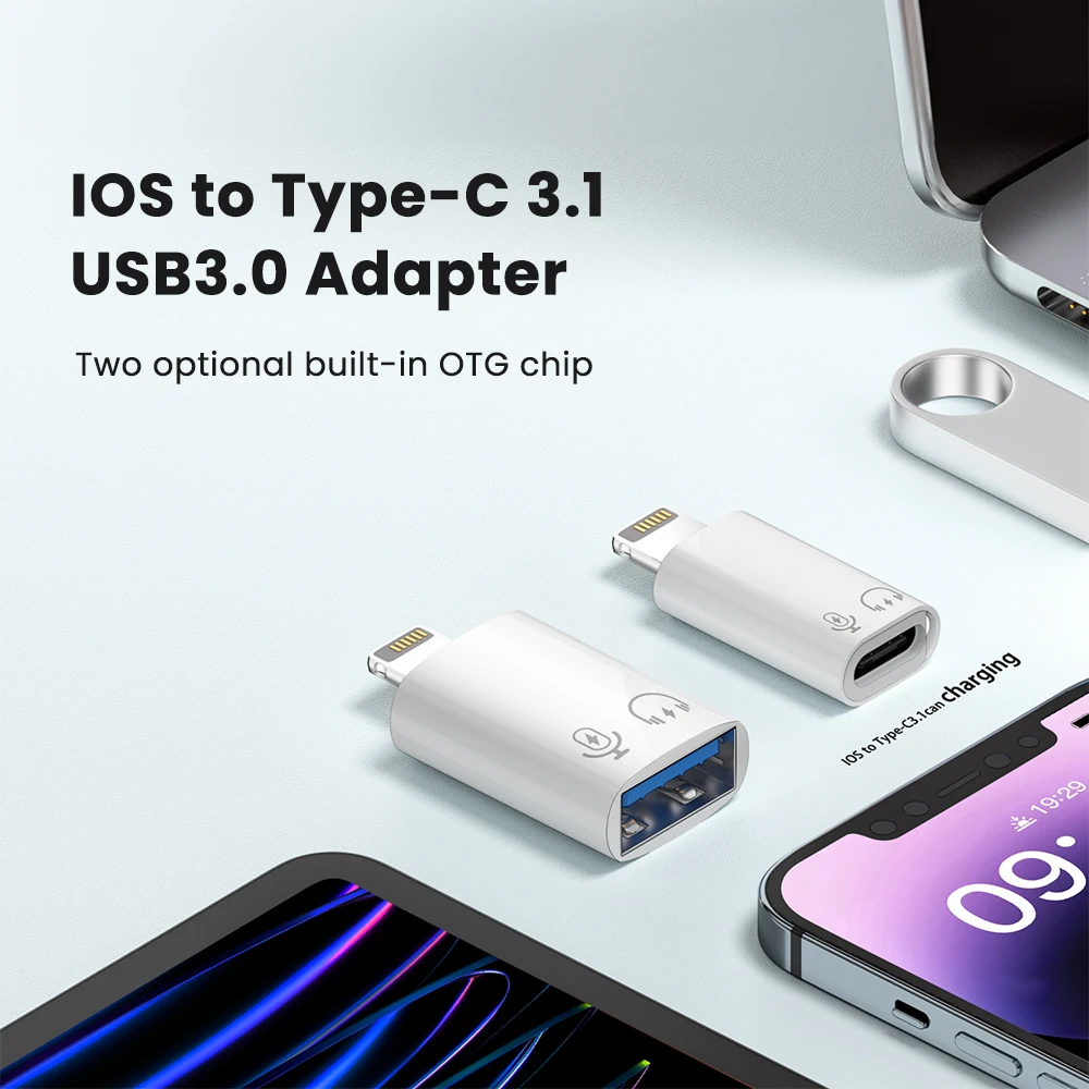 OTG For iPhone 액세서리 IOS Lightning To USB 3.0 / Type C iPhone 14 13 12 11 X/XR/XS Pro Max 휴대 전화 범용 번개 포트 커넥터용 충전 데이터 전송 어댑터