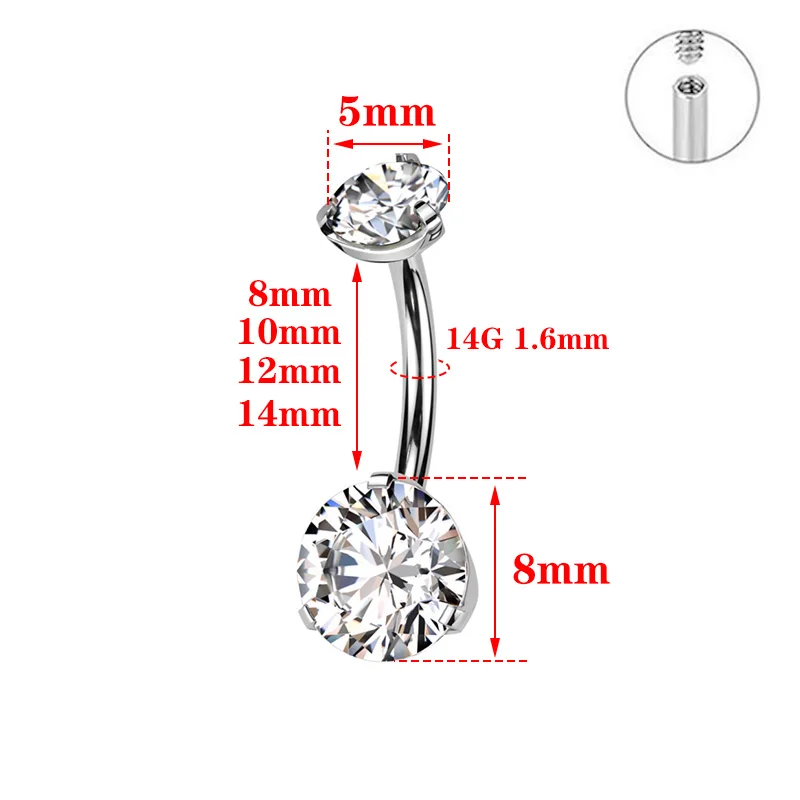 ASTM F136 Titanium Banana Bend Belly Button Rings 8mm 10mm 12mm 14mm