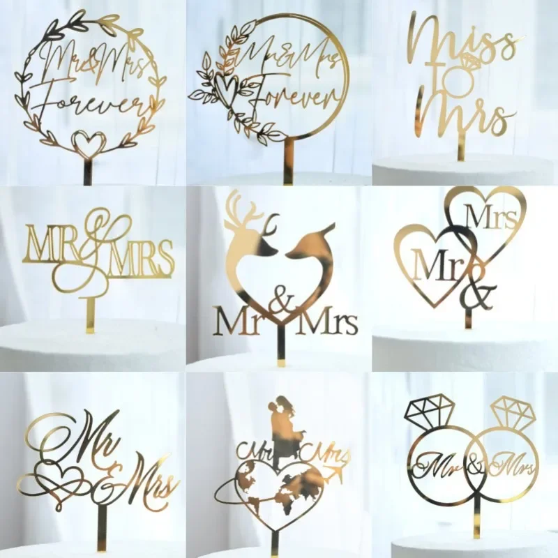 Gold Mr&Mrs Wedding Cake Topper Rose Gold Bride and Groom Acrylic Cake Topper for Wedding Engagement Party Decorations cake topper cake toppers