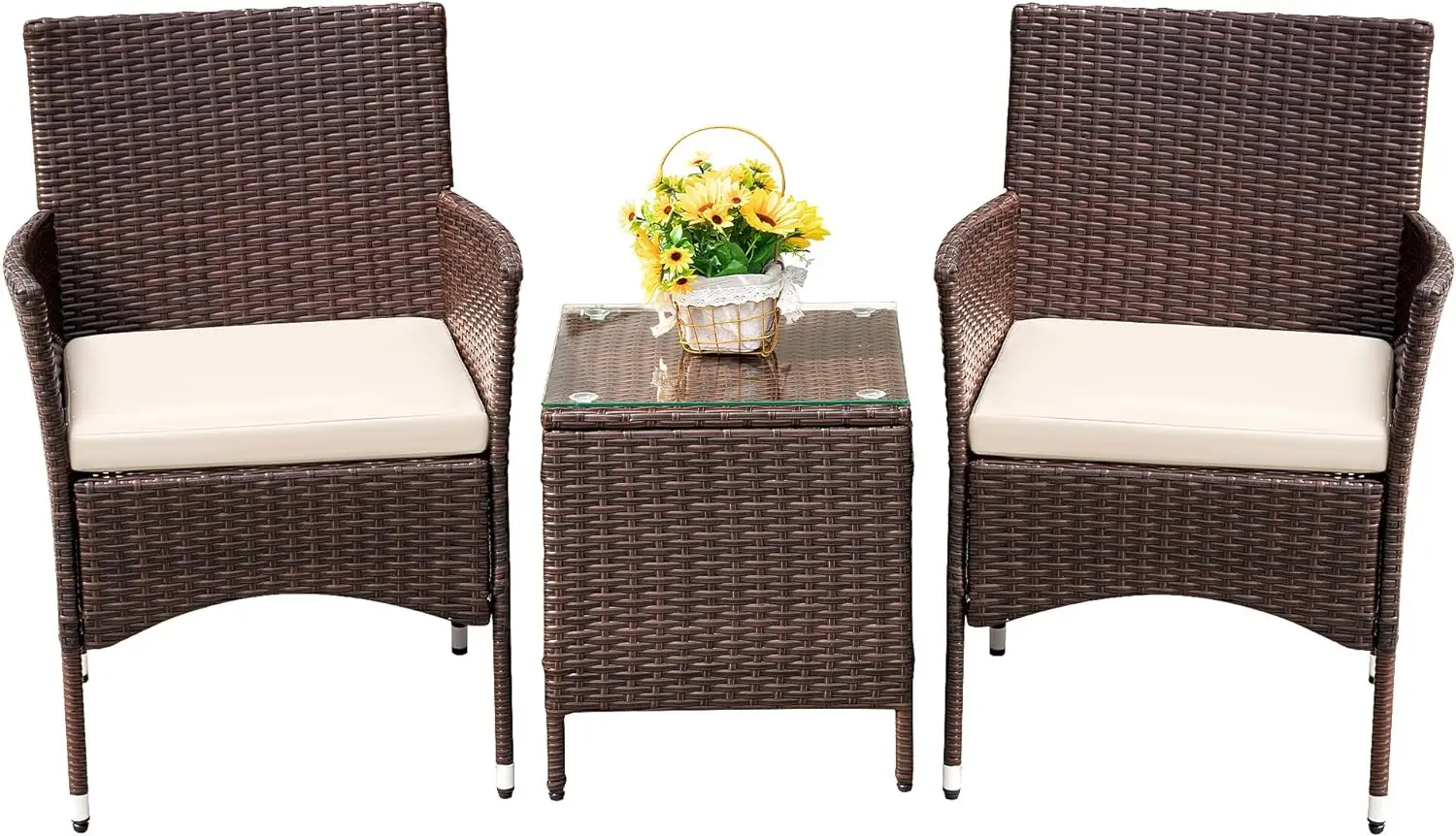 

Devoko Patio Porch Furniture Sets 3 Pieces PE Rattan Wicker Chairs with Table Outdoor Garden Furniture Sets (Brown/Beige)