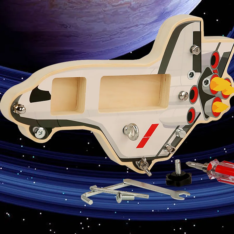 

Montessori Spaceship BusyBoard Nuts Screw Bolt Wood Tool Set Board Game Sensory Toys for Kids Daily Skill Train Educational Toys