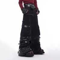FEWQ Pants Leg Splicing PU Leather Men's Jeans Autumn Winter Straight Legs 2024 Darkwear Korea Fashion Male Trousers 24E5611 2