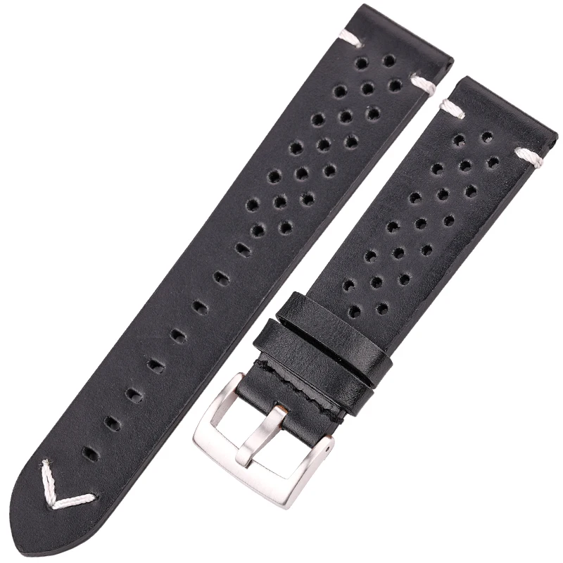 Vintage-Style Handmade Oil Wax Genuine Leather Watch Band for Men - Available in Black, Brown, Yellow, and Green