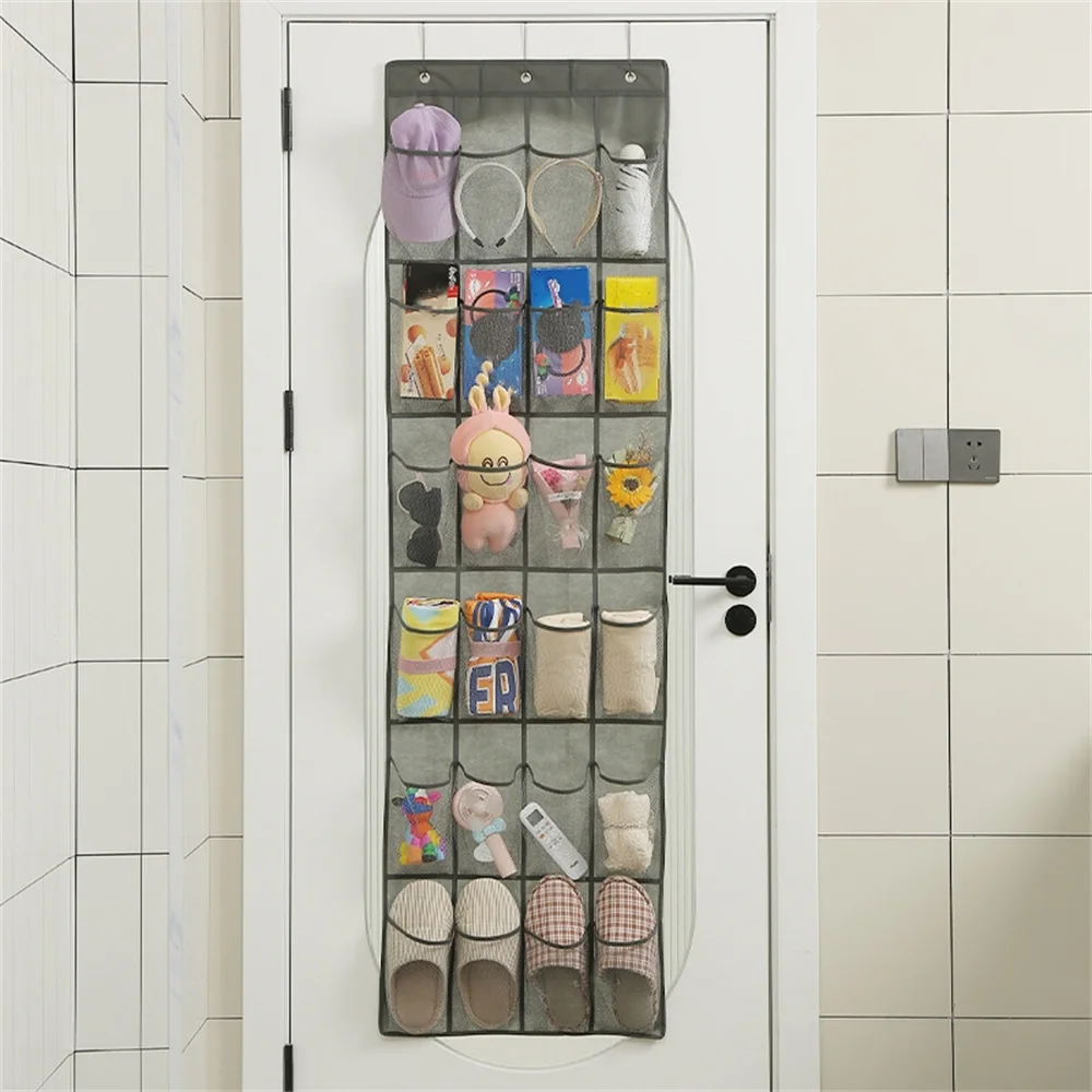 24/28 grid wall mounted miscellaneous shoe organizer fabric closet bag storage rack mesh bag hanging on door fabric box 3