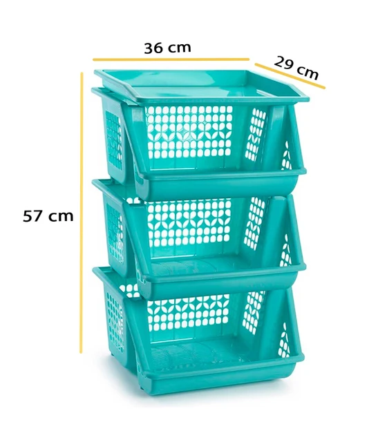 Tradineur - Carrito verdulero modelo PLFT de plástico con 3 cestas y  ruedas, portaobjetos, organizador de frutas, verduras (Turq