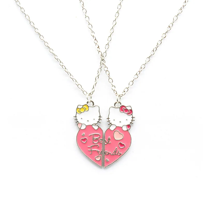 

Cartoon Splicing Love HelloKittys Necklace Sanrio Anime Girlfriends A Pair of Pendants Jewelry Accessories Holiday Gift