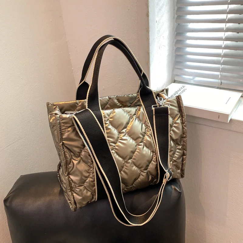 

Winter Fluffy Down Bags for Women Fashion Quilted Female Shouler Tote Bag Solid Color Luxury Designer Handbags for Women