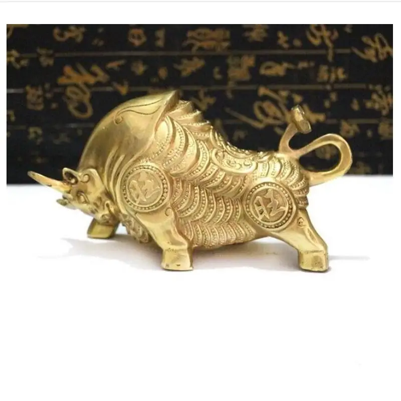 Zhao Collectible Wealth Luck Tibetan Bronze Brass Bull Statue Holiday