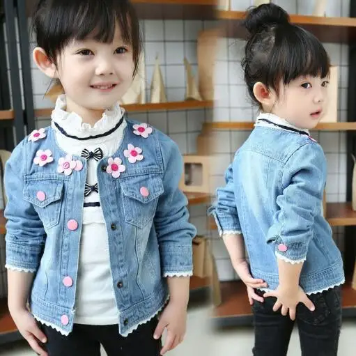 

Fashion Spring Autumn Children Clothing Outerwear Girls Casual Denim Jacket Kids Pleated Ruffles Coat 3-9Years Baby Girl Clothes