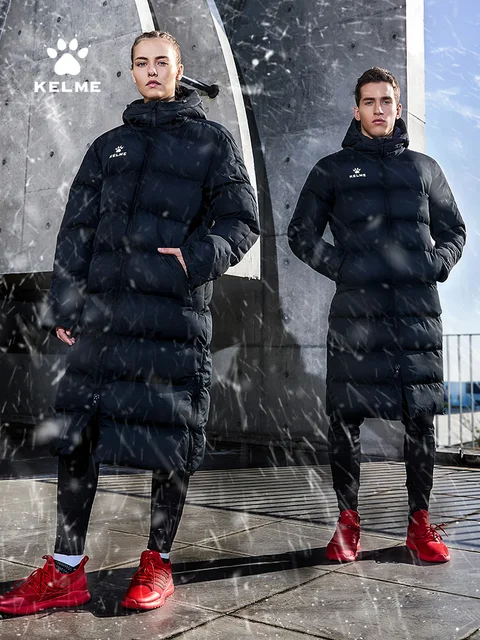 Мужская зимняя куртка KELME, длинное однотонное спортивное пальто, мужское пальто, теплое зимнее пальто с хлопковой подкладкой для мужчин и женщин, 3881406 1
