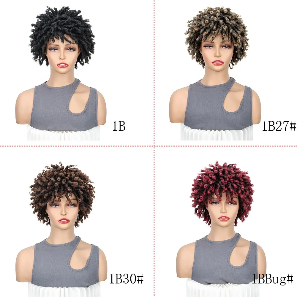 H&STSR  Synthetic Short  Curly Afro Wig  Faux Locs Hair Wigs Short Dreadlock Wig for Black Women And Men Afro Kinky Twist Wig