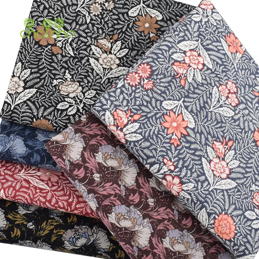 Chainho,Printed Plain Weave Poplin Cotton Fabric,DIY Sewing Quilting Material,Patchwork Cloth,Flower Series,4 Sizes,PCC130
