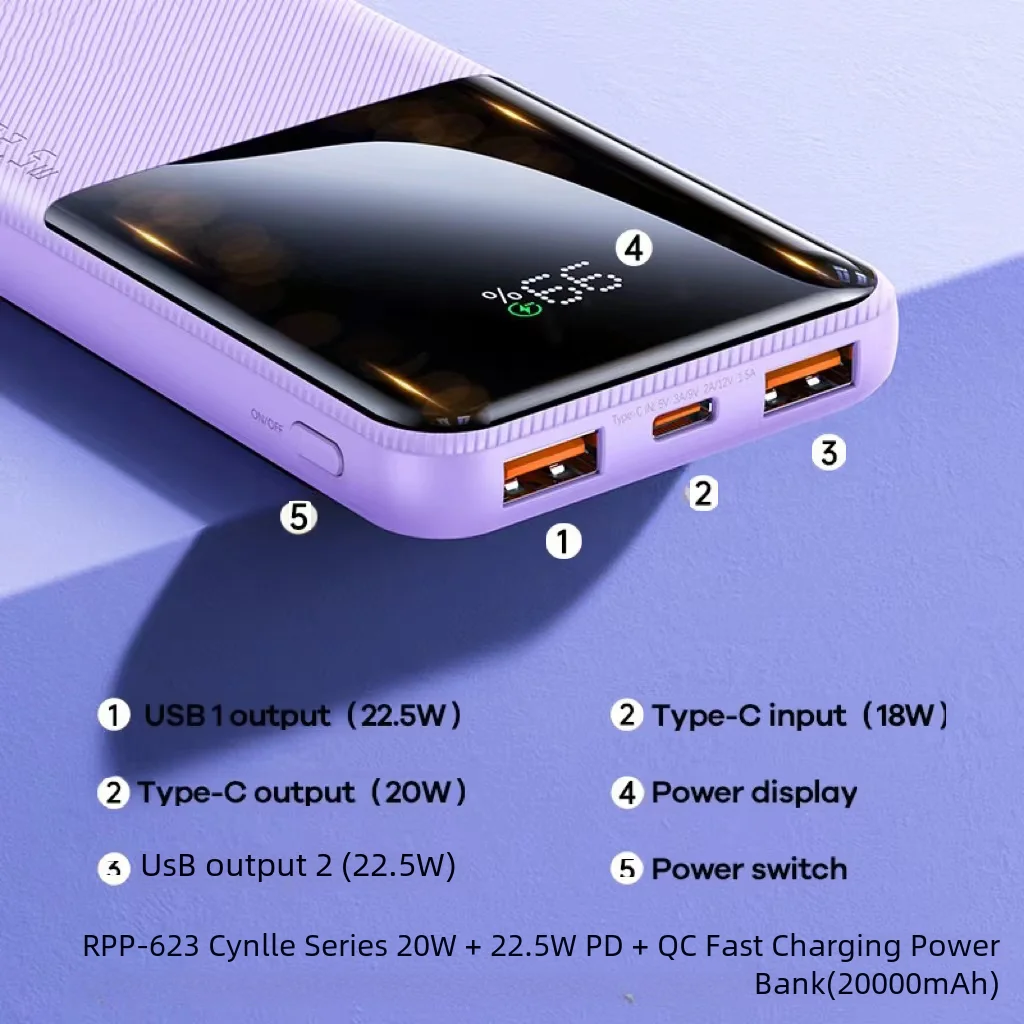

20000 MAh powerbank large capacity digital display charging treasure mobile power supply maximum output pd22.5w