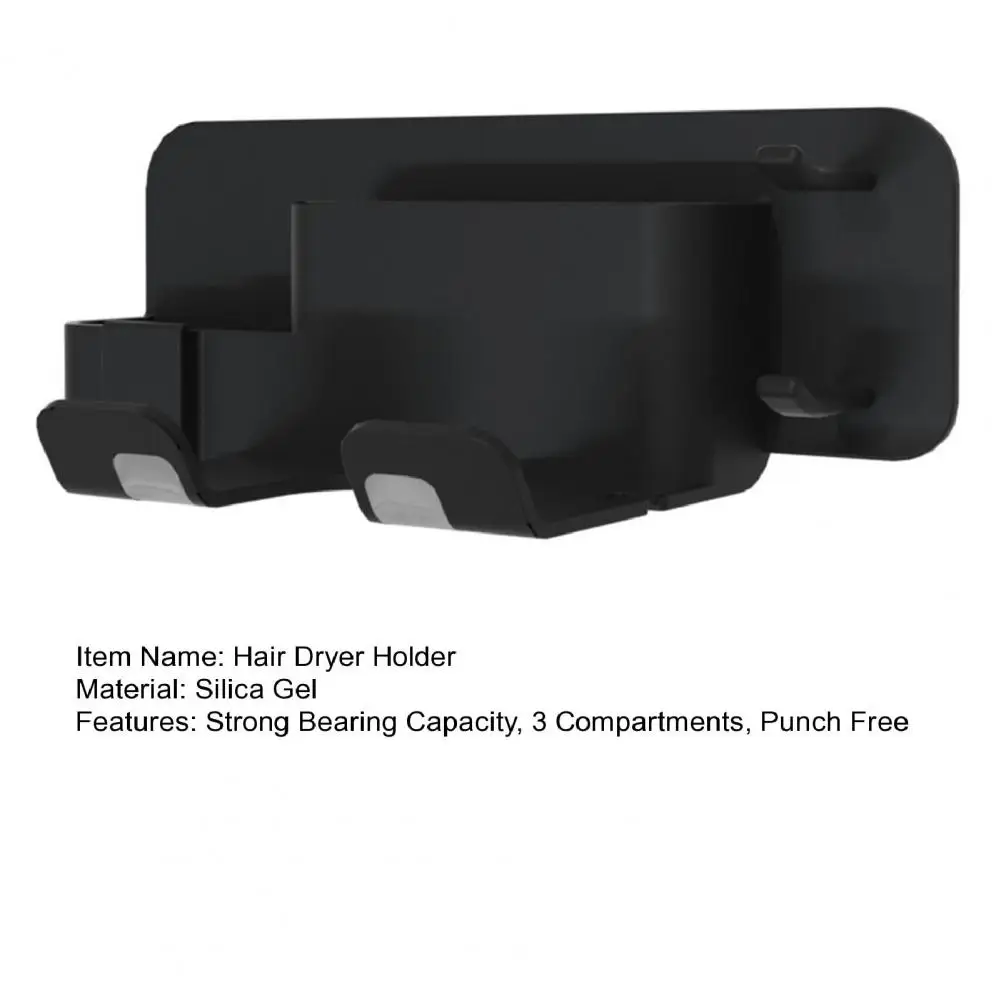 26*13cm Hair Dryer Holder Strong Bearing Capacity 3 Compartments Winding Design Wall Mounted Hair Dryer Stand Bathroom Supply