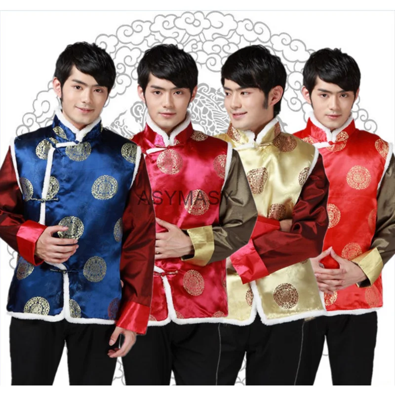 New Year Tang Suit Traditional Chinese Clothing for Men Kung Fu Clothes Birthday Party Hanfu Blouse Chinese Tops Vintage vest men chinese style shirt,hanfu jacket