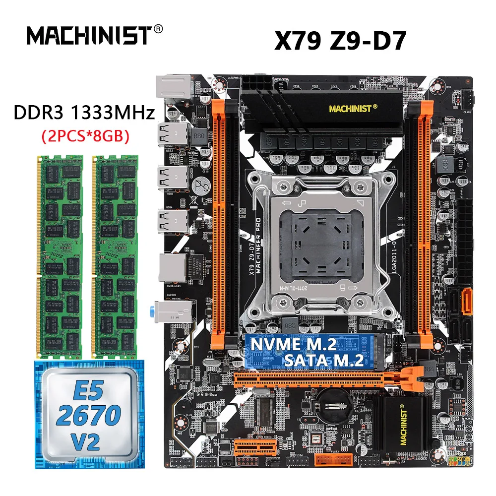 

MACHINIST X79 Z9 D7 Motherboard Set LGA 2011 Kit With Xeon E5 2670 V2 CPU Processor 2*8GB DDR3 ECC RAM Memory ssd NVME/SATA M.2