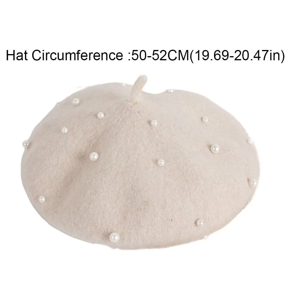 Fashion Pearl Children's Beret Solid Color Warm Baby Wool Hat Woolen Korean Style Painter Hat Winter