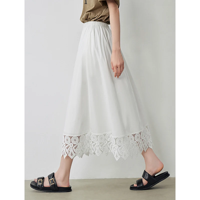 TOYOUTH Women Spliced Lace Skirt 2024 Summer New White Moonlight A-Line Skirt
