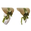 Women Victorian Wedding Tea Party Bonnet Handmade Lolita Retro Green Flower Bow Beach Sun Straw Weaving Hat French Pastoral Cap 4