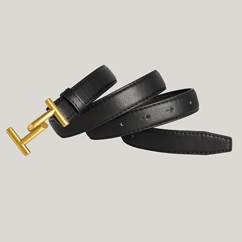 New Luxury Women's Belt Fashion Retro Golden Buckle Belt Leisure Designer Belt Soft PU Leather Thin Belt，Paired with Jeans、Skirt