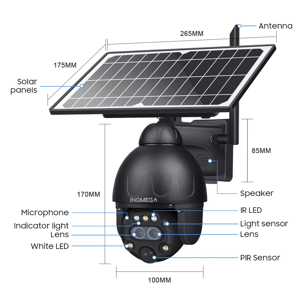 INQMEGA 6MP 12X Solar 4G Camera Wifi Security Metal Camera PIR Human Detection Dual Lens Solar Zoom Camera IP66 Weterproof Cam