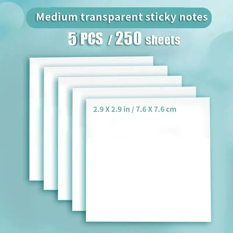 Transparent Sticky Notes - Waterproof Clear Fluorescent Memo Pad, 250 PCS Stationery for School and Office Supplies