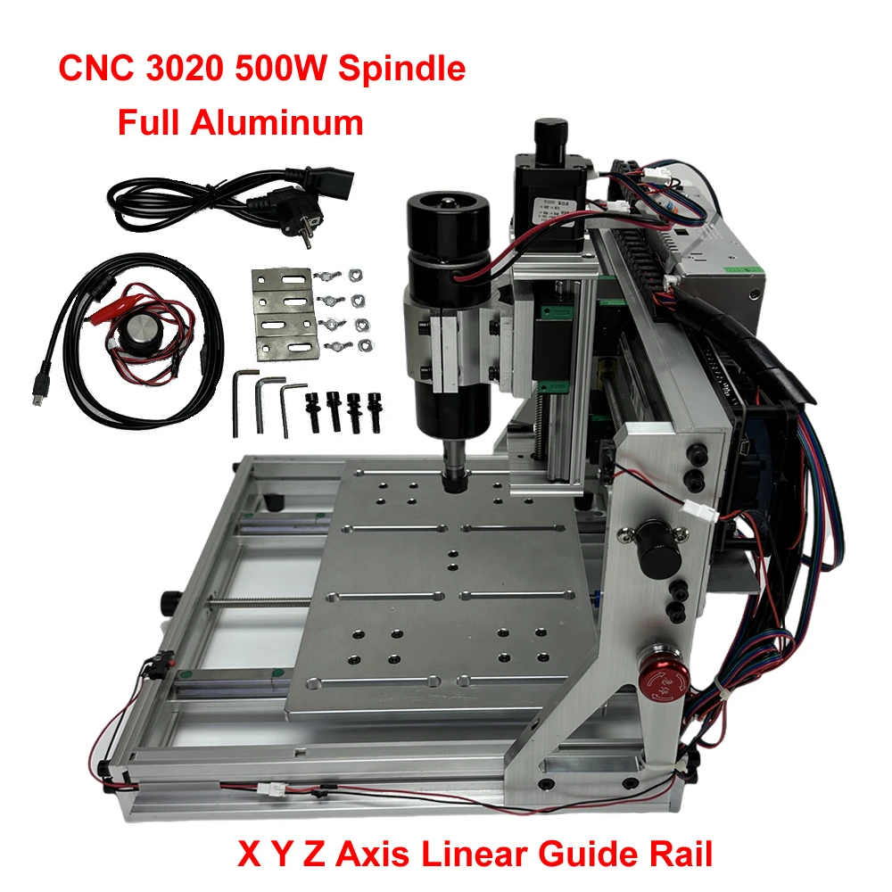 เครื่องแกะสลัก CNC ขนาดเล็ก 3020 500W USB พร้อมรางนำทางอลูมิเนียมแบบเส้นตรงเต็มรูปแบบ เครื่องกัด PCB พร้อมสวิตช์จำกัด 1