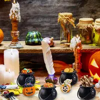 12pcs Mini Black Cauldron with Handle Halloween Mini Witch Cauldron Kettles Multi-purposed Small Plastic Cauldron Halloween 2