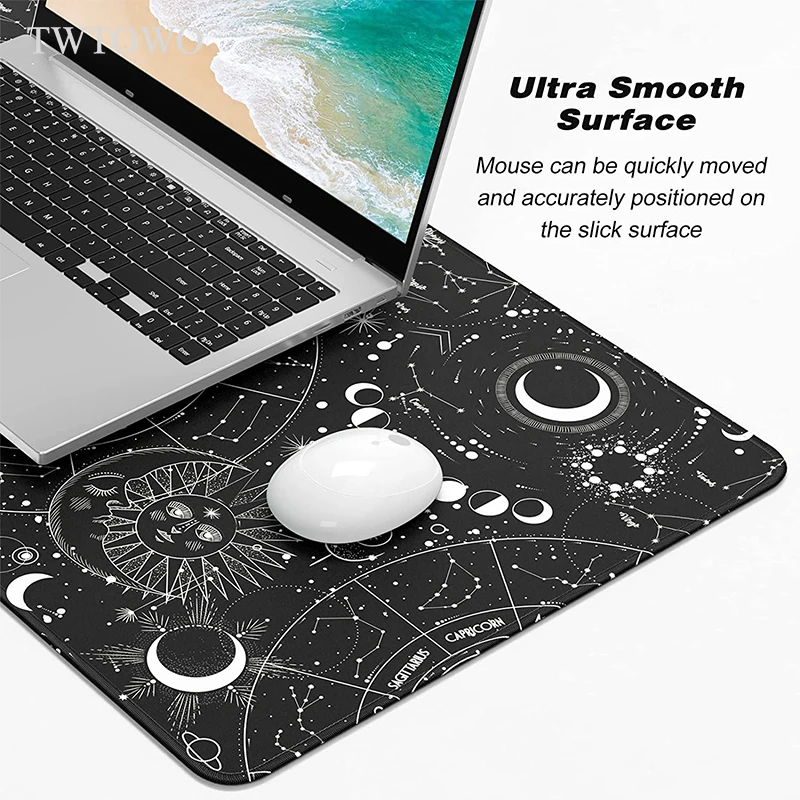 Custom Anti Slip Gaming Mouse Pad Preto e Branco Sol Lua Espaço Céu xl Casa Mousepad Grande Tapetes de Mesa Tapete do Escritório Tapete de Mesa Xxl - Imagem 5