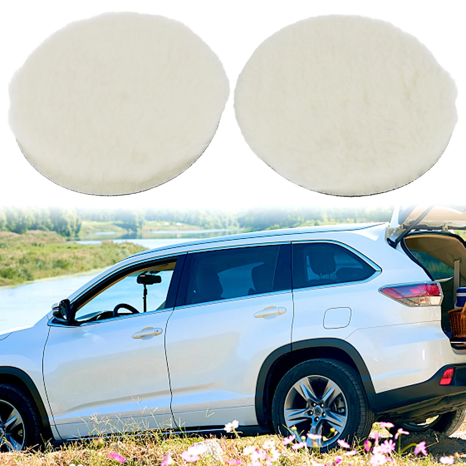 2X Wool Buffing Polishing Pads 5/6/7Inch Washable Reusable Remove Scratches Car Care Buffer Pad Polishing Machine Drill Adapter