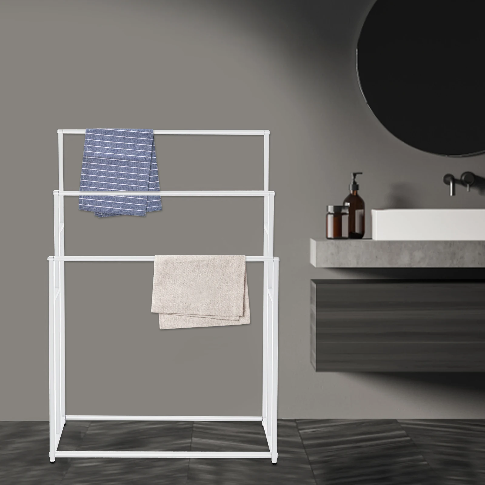 Large Clothes Rack Three Rail Freestanding Towel Rack Storage Shelf