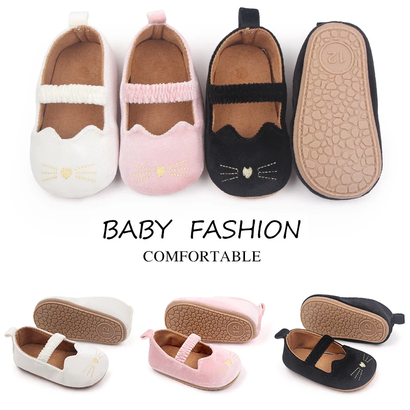 Baby Shoes Cute Kitty Toddler Outdoor Walking Mary Jane Shoes Slip on Style TPR Sole Anti Slip for Baby Prewalking