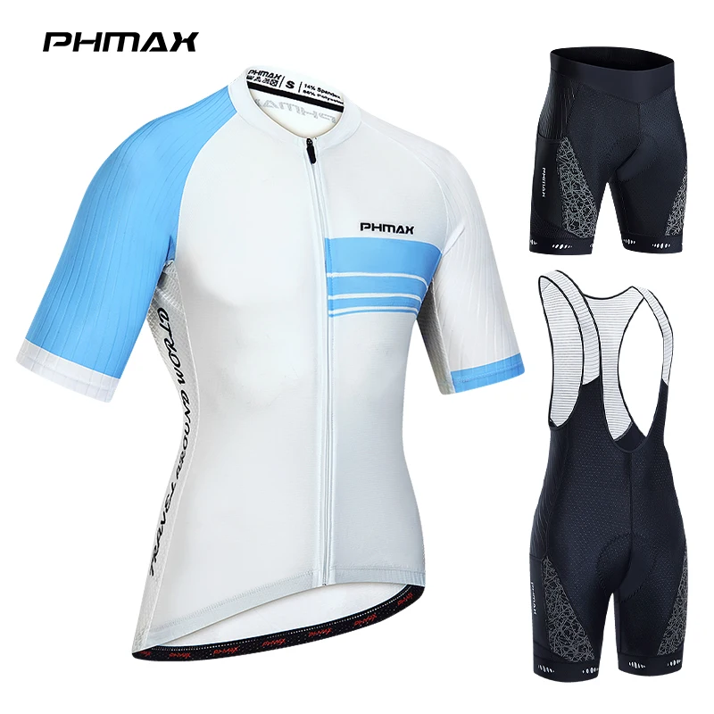

PHMAX Cycling Jerseys Set Men Summer Breathable Cycling Clothes With Pockets Bicycle Upgrade Sponge Padded Bike Clothing Suit