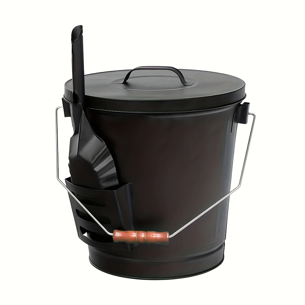 5.15 Gallons/19.5L Large Capacity Galvanized Metal Ash Bucket with Lid Shovel Fire Pit Fireplace Tool Winter Warm Supplies Set