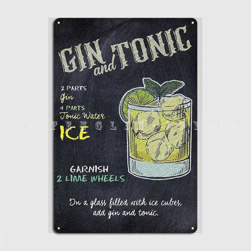 Gin And Tonico Drink Metal Sign Club Home Pub Garage Design Poster Targa In Metallo Poster