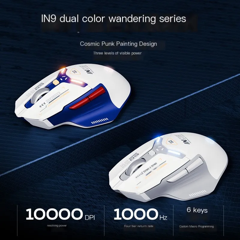 Tri-mode sem Fio Bluetooth Mouse Luminoso Tipo-c Carregamento Mouse de Jogos Profissional para Computador Office Gamer In9 - Imagem 3