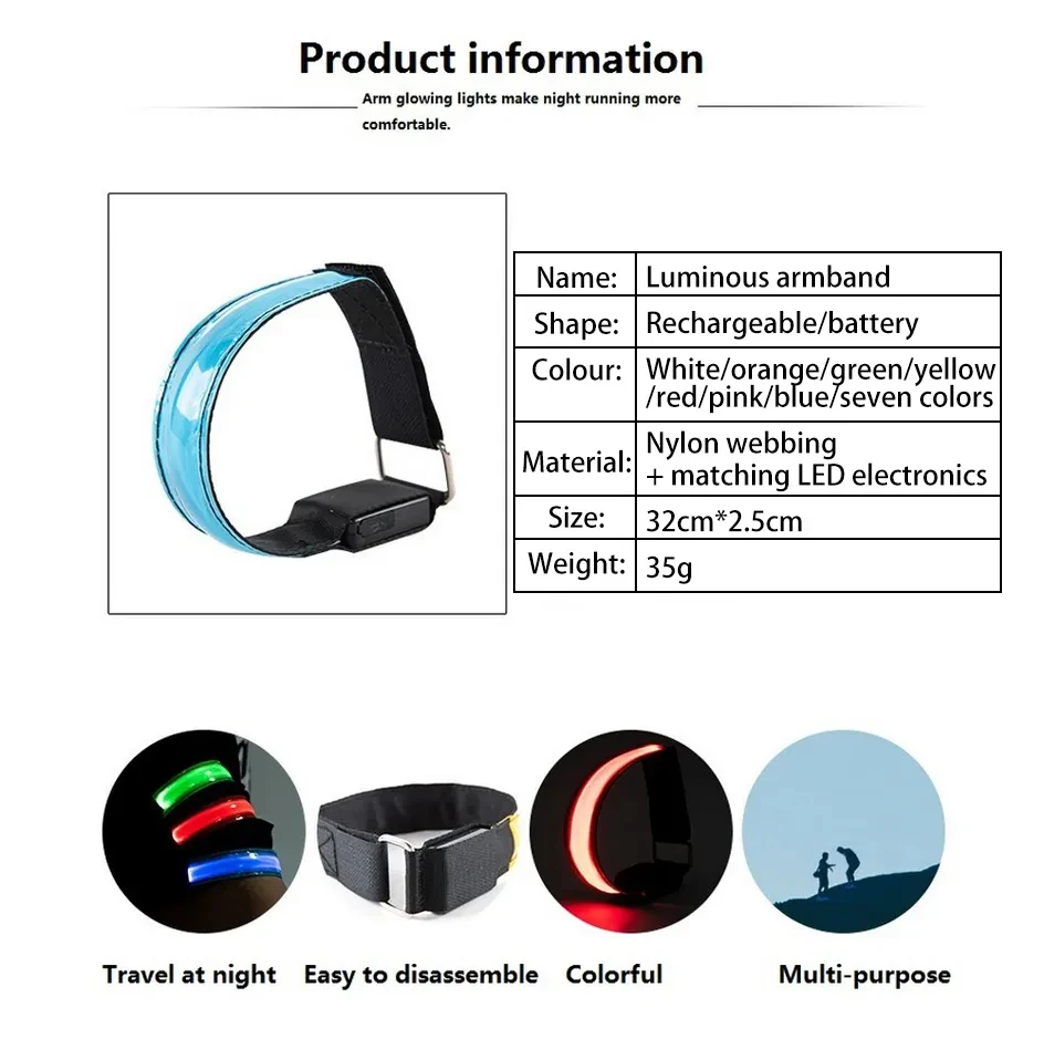 Outdoor-Sport Nachtlauf-Armband LED-Licht USB Wiederaufladbar/Batteriebetrieben Sicherheitsgurt Arm-Bein Warnarmband Radfahren Fahrrad – Detail 6
