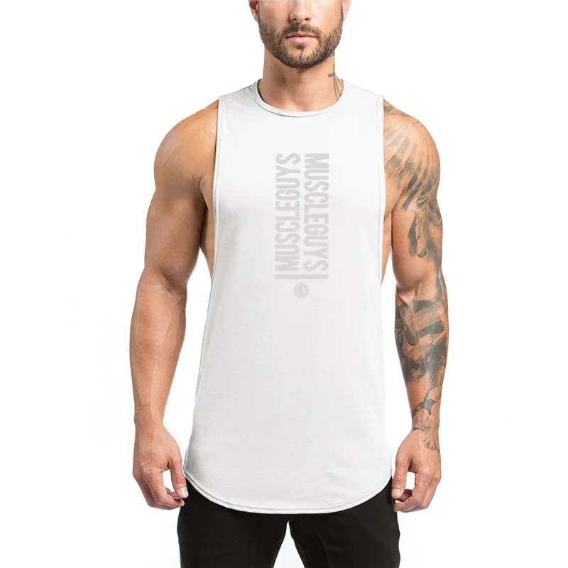 

2023 Mens Bodybuilding Tank Tops Gyms Fitness Sleeveless Shirt Male Running Sport Summer Cotton Breathable Fashion Loose Singlet