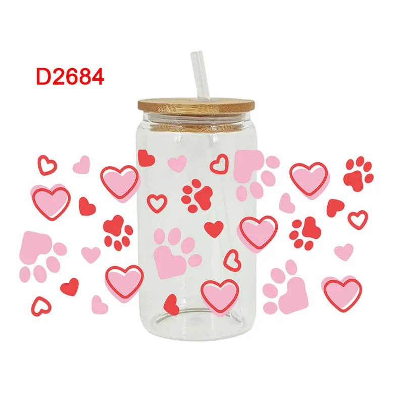 UV DTF Transfer Sticker Valentine Heart 16oz Libbey Glasses Wraps Bottles Cup Can DIY Waterproof Decals D2677 dtf transfer sticker