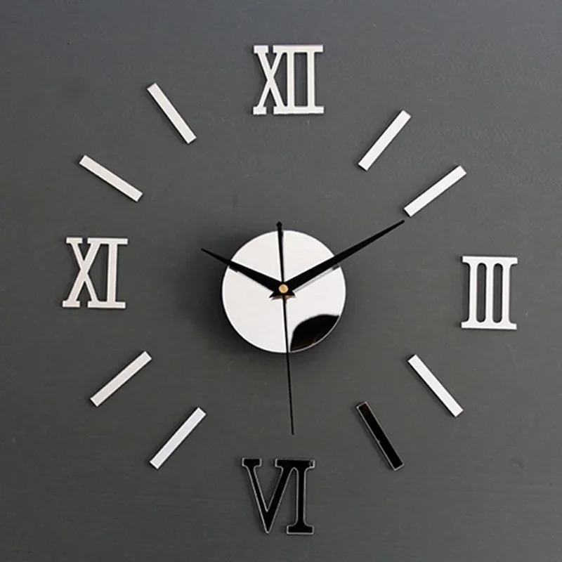 3D Mirror Roman Numbers Wall Clock Stickers Elegant DIY Digital Wall Clocks For Home Art Living Room Office Decoration Clock wall clock digital clock wall clock sticker