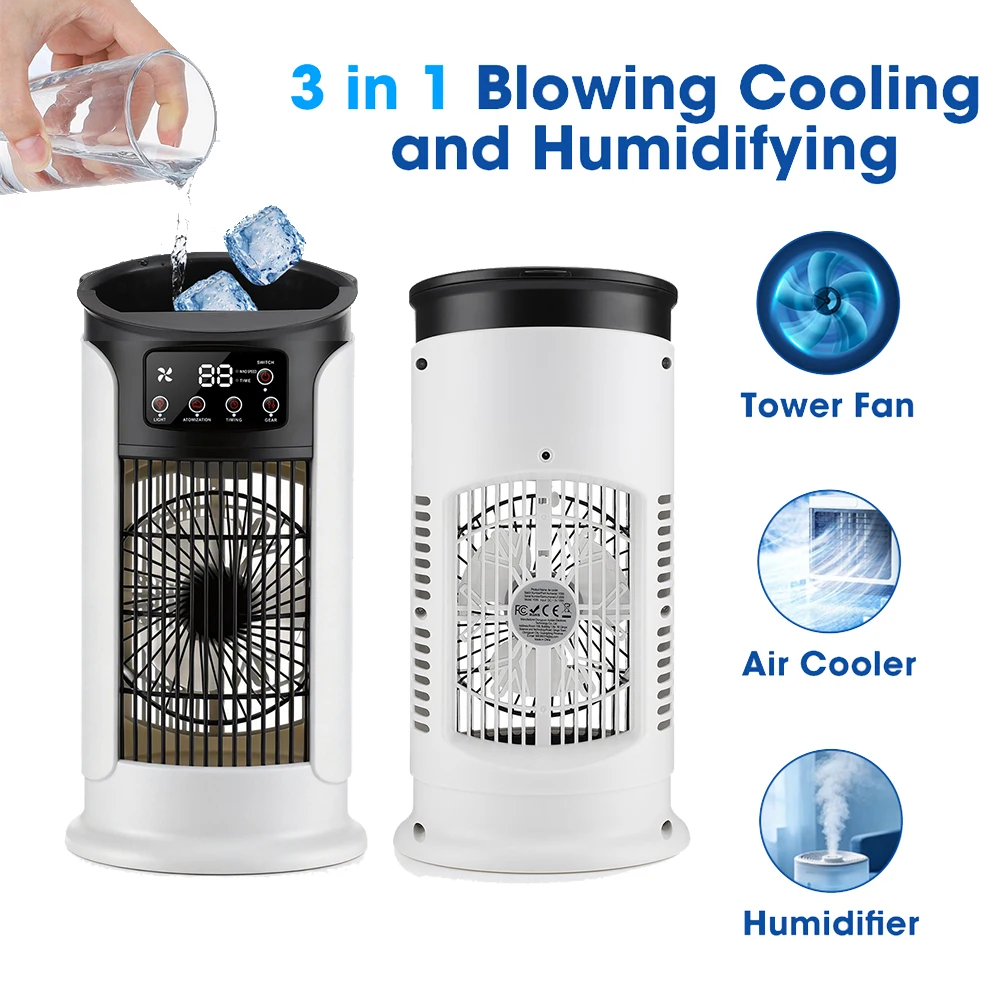 3 in 1 Portable Air Cooler with Humidifier 6 Wind Speed Fast Cooling Air Conditioner Misting Fan for Home Office Kitchen Desktop 1